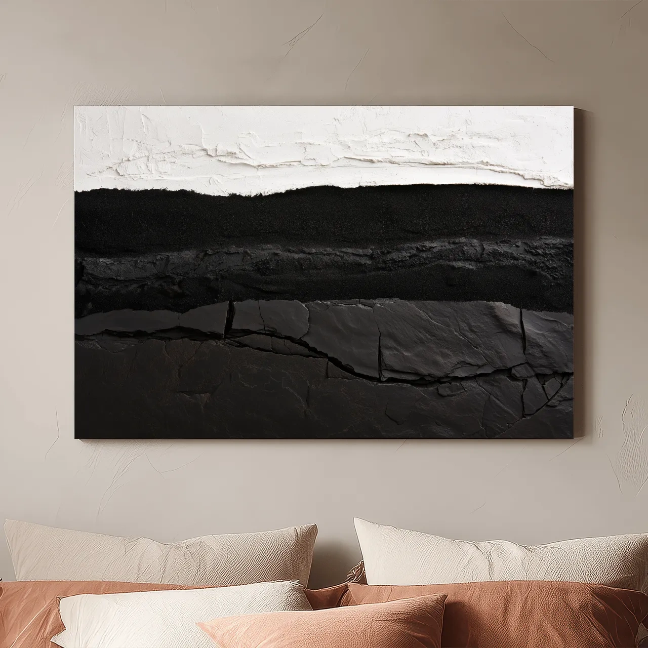 Abstract Stone Strata Design - Monochrome Mixed Media Wall Art