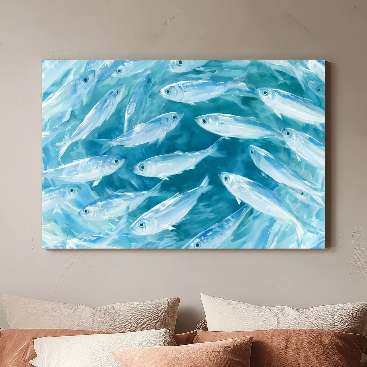 School Of Fish Painting - Abstract Marine Life Wall Art