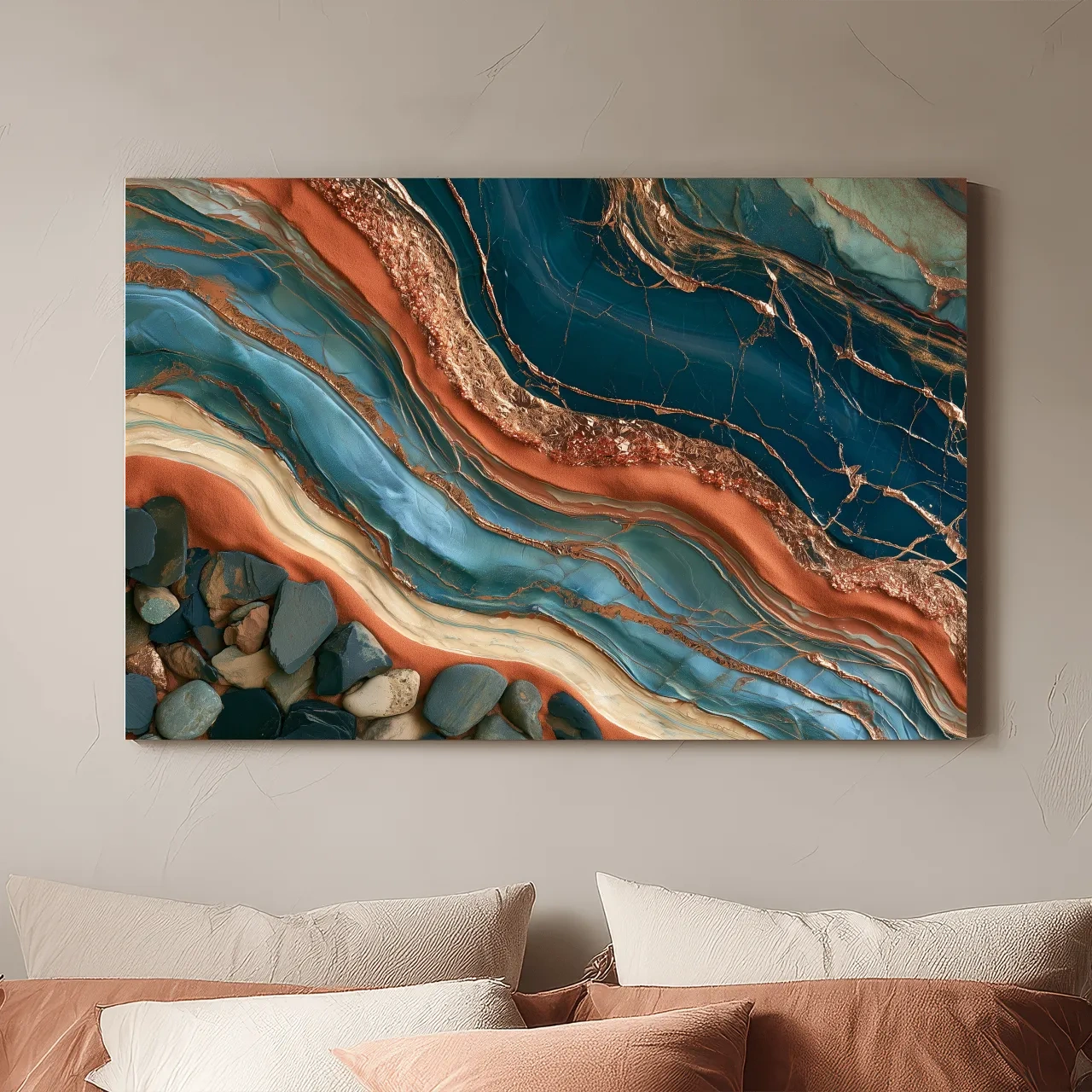 Abstract Rock Strata Wavy Layers - Natural Mixed Media Wall Art
