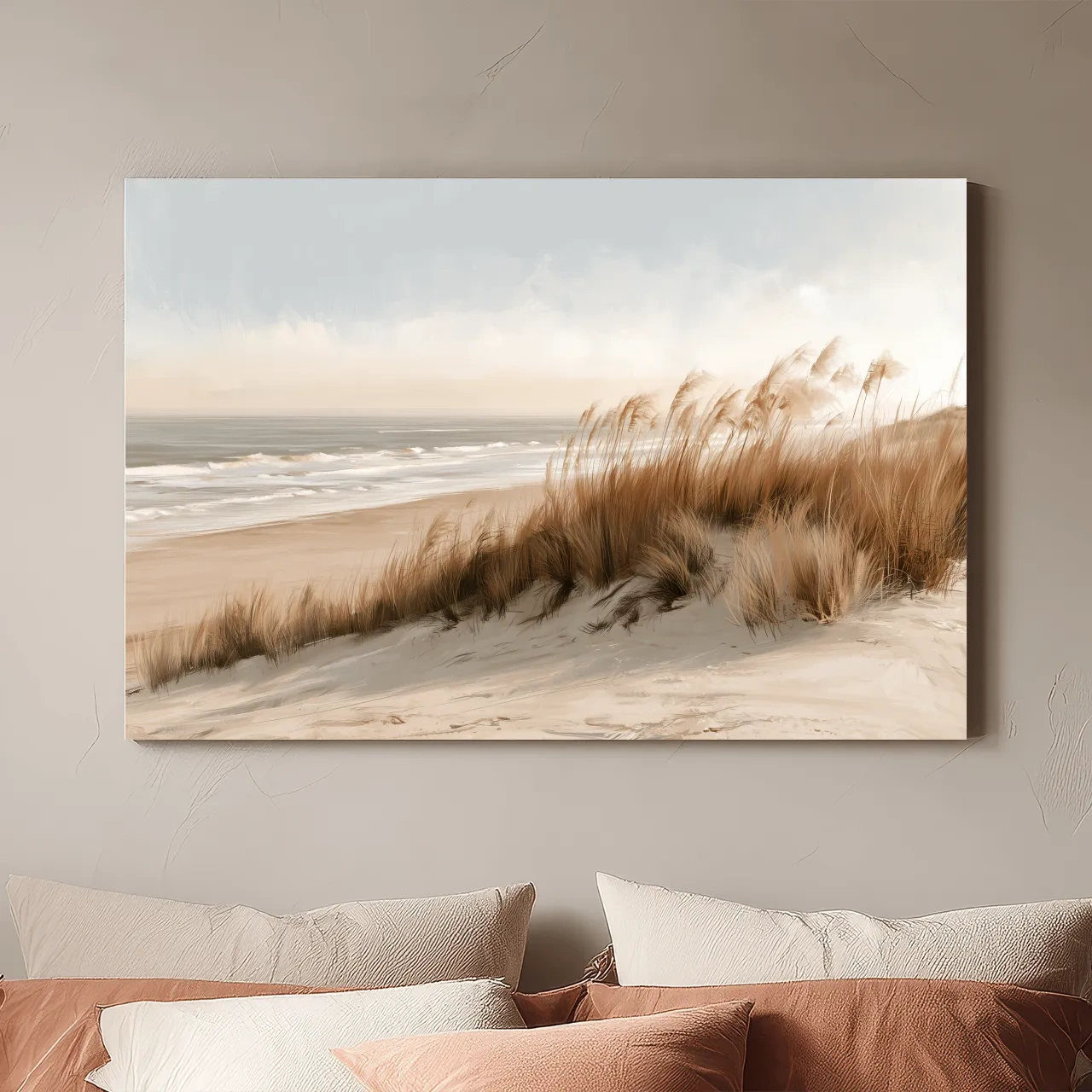 Serene Beach Dunes Painting - Coastal Grass Landscape Art
