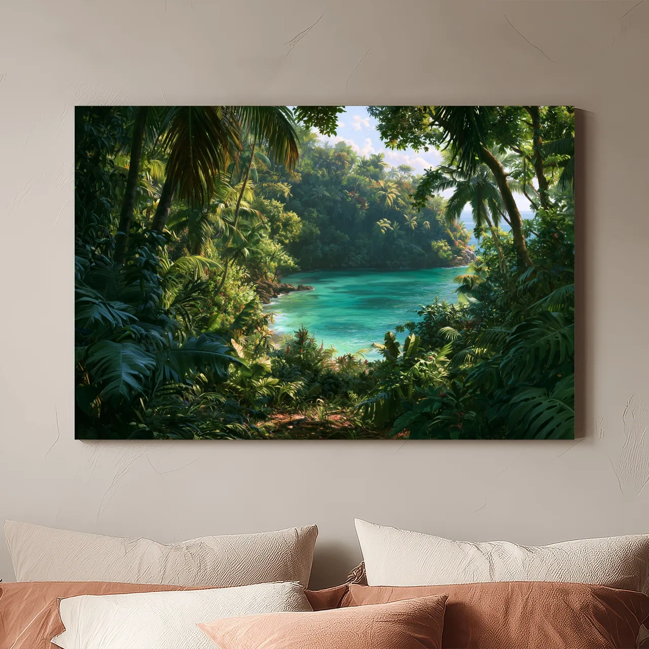 Lush Tropical Jungle Lagoon - Exotic Island Painting Wall Art