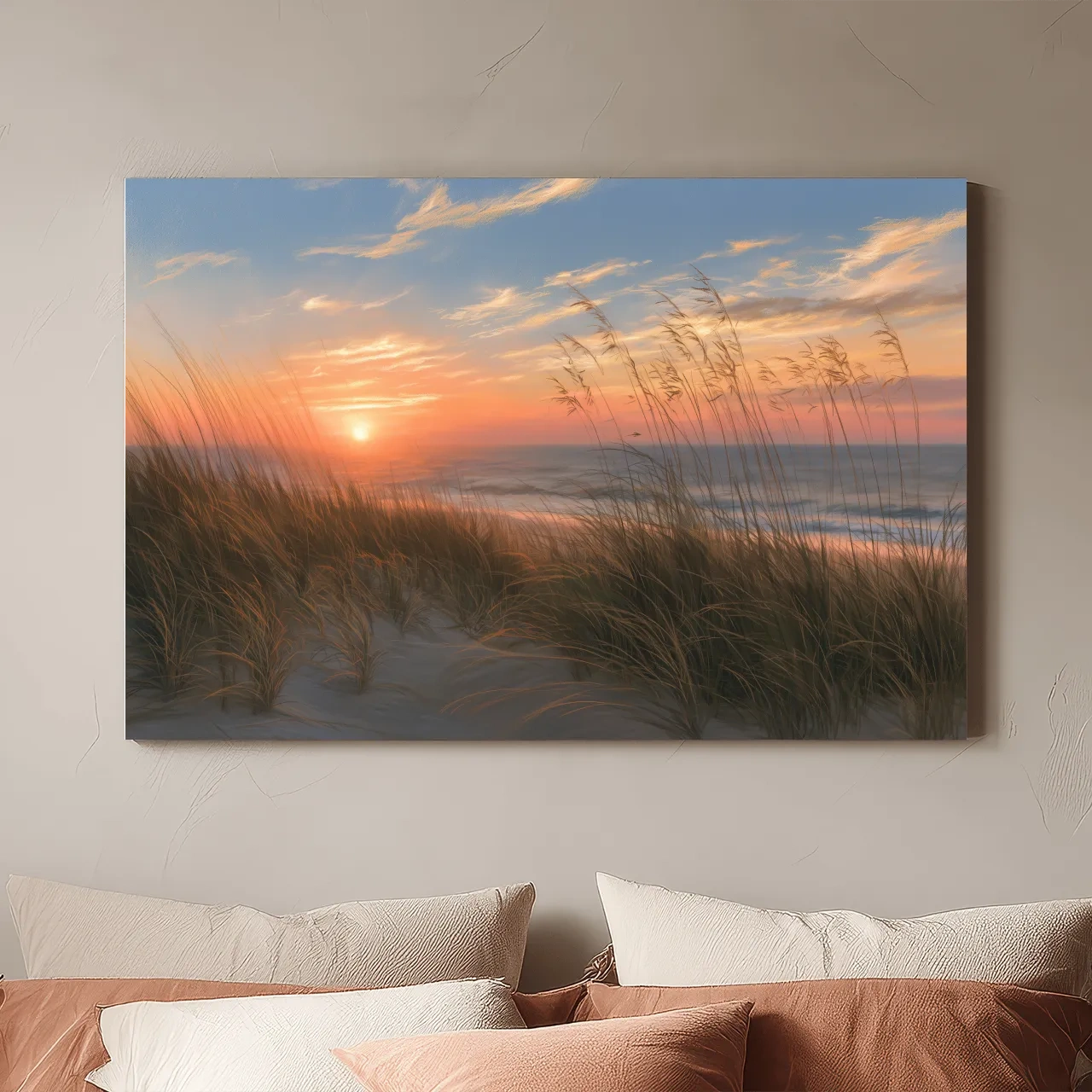 Coastal Dune Grass Sunset Drawing - Boho Beach Wall Art