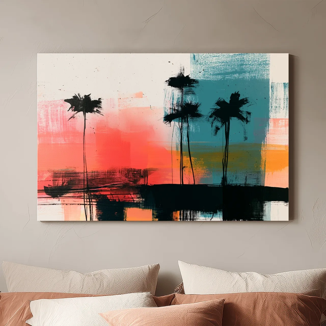 Abstract Tropical Palm Silhouette Painting - Modern Sunset Wall Art