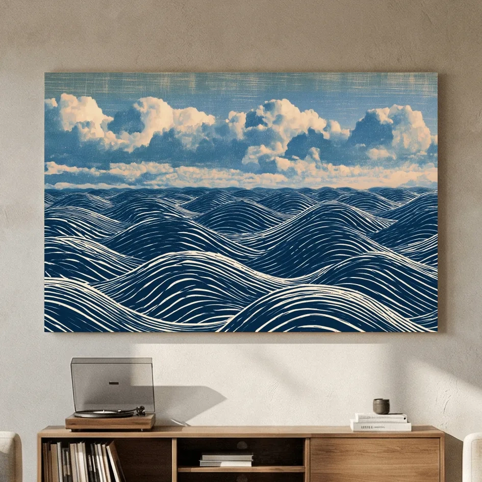 Geometric Rolling Waves Illustration - Abstract Ocean Wall Art