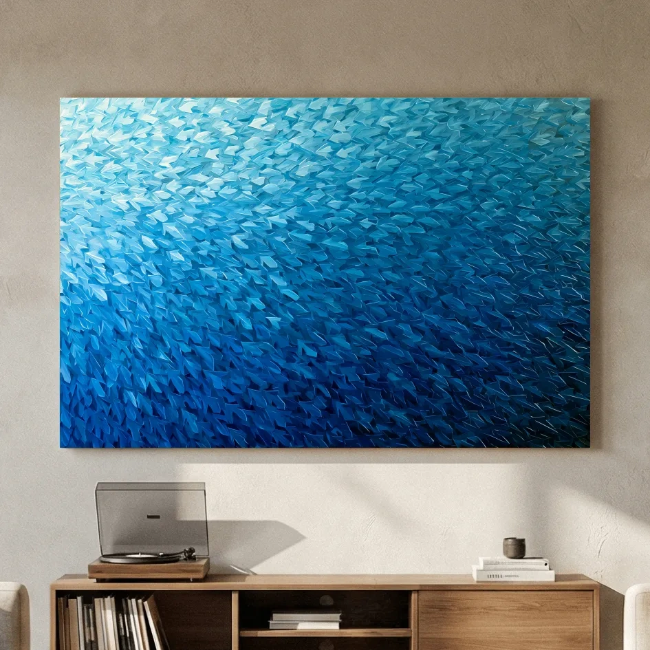 Geometric School Of Fish Illustration - Abstract Marine Life Wall Art