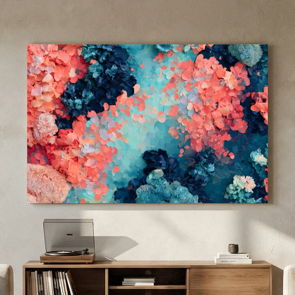 Abstract Aerial Coral Reef Painting - Underwater Marine Life Wall Art