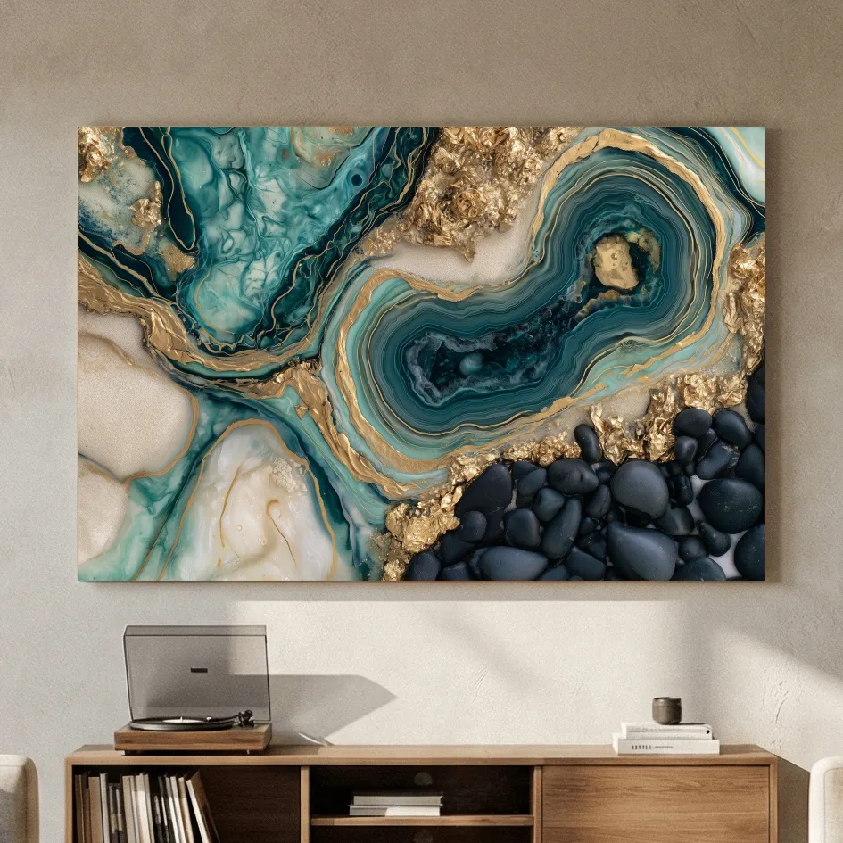 Agate Geode Pebble Composition - Abstract Natural Stone Wall Art