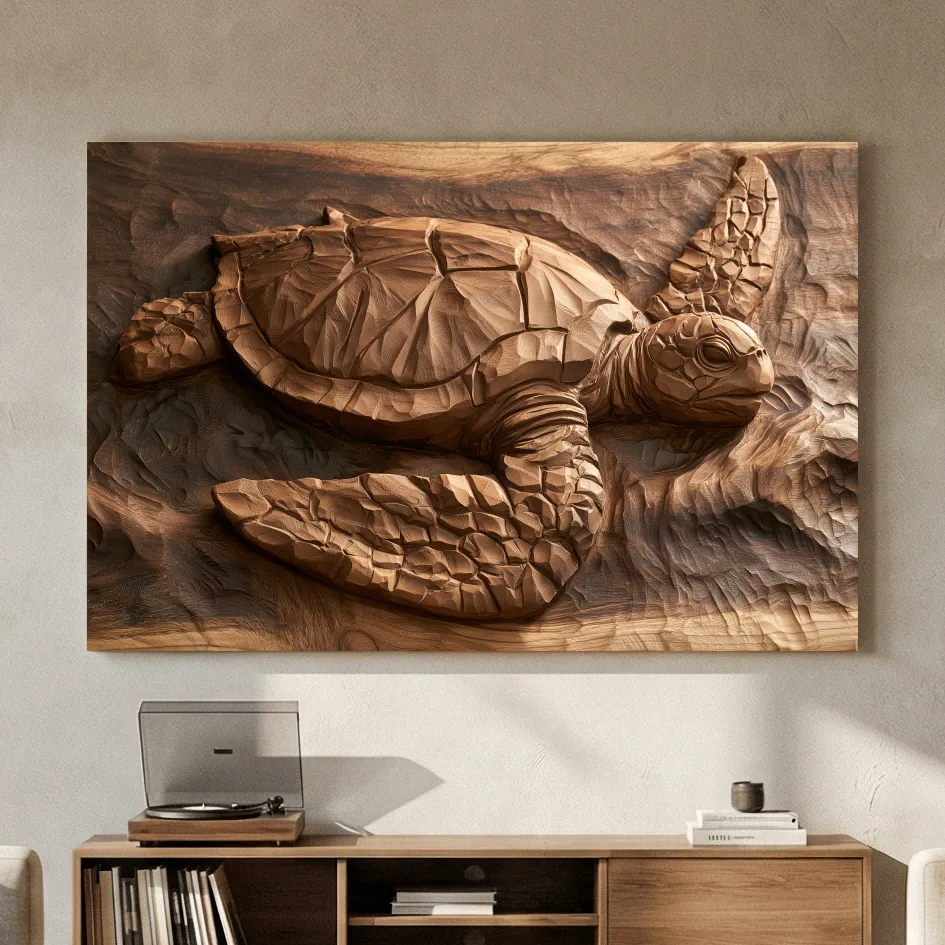 Carved Sea Turtle Relief - Photographic Marine Life Wall Art