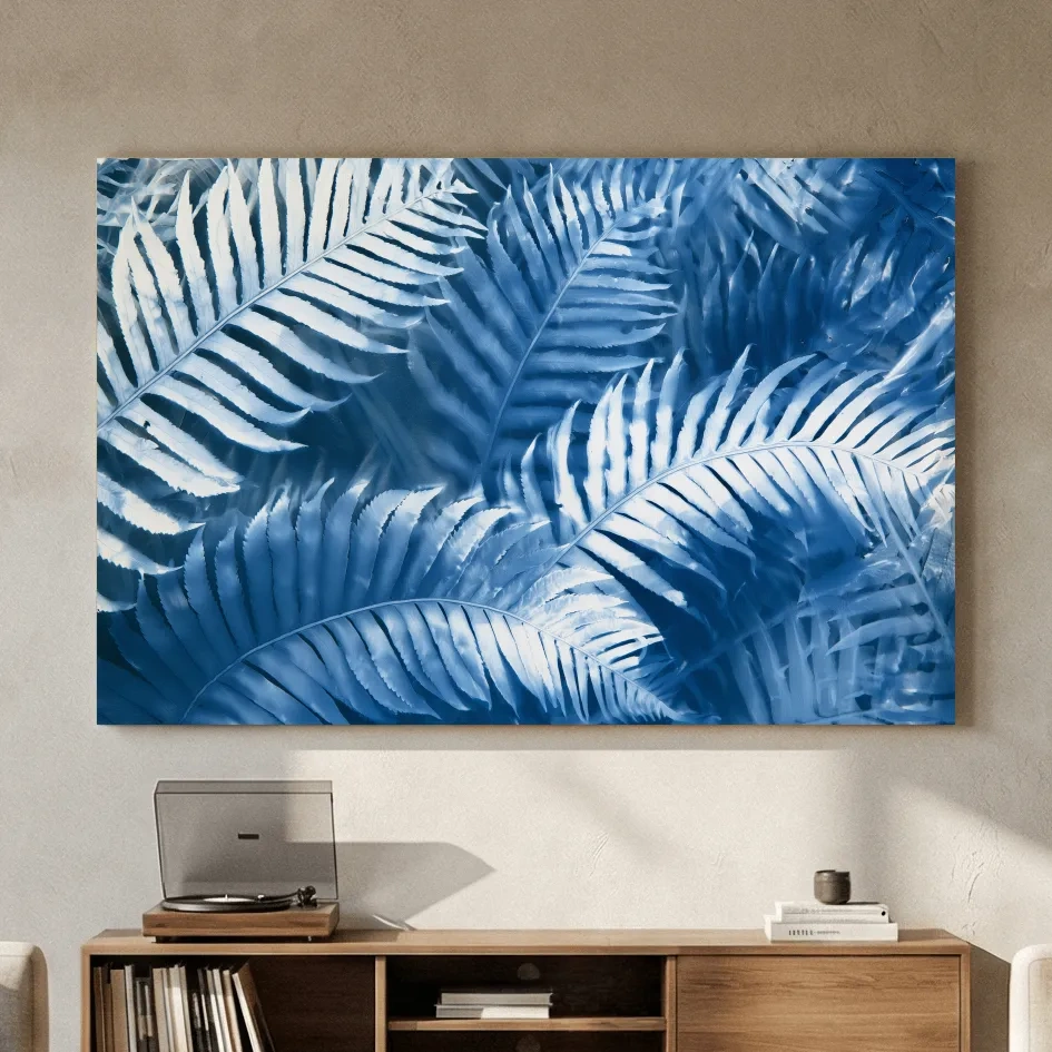Cyanotype Tropical Fern Leaves - Botanical Illustration Art