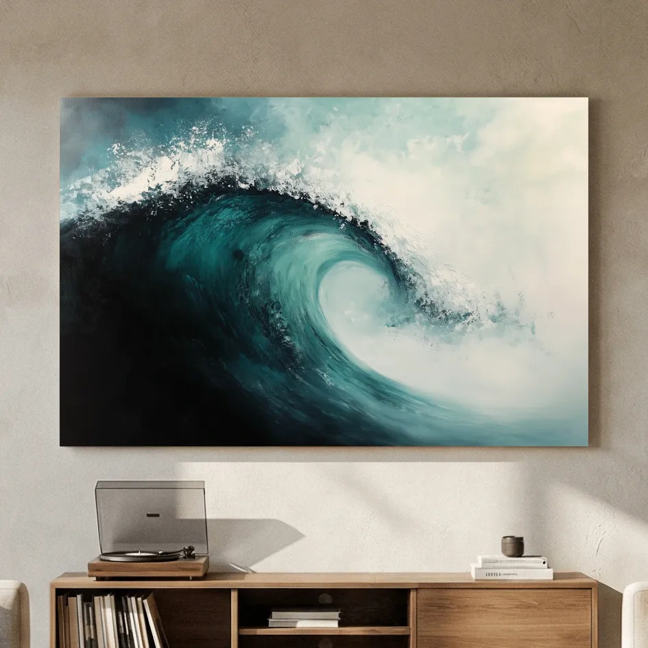 Crashing Ocean Wave Painting - Moody Abstract Seascape Wall Art
