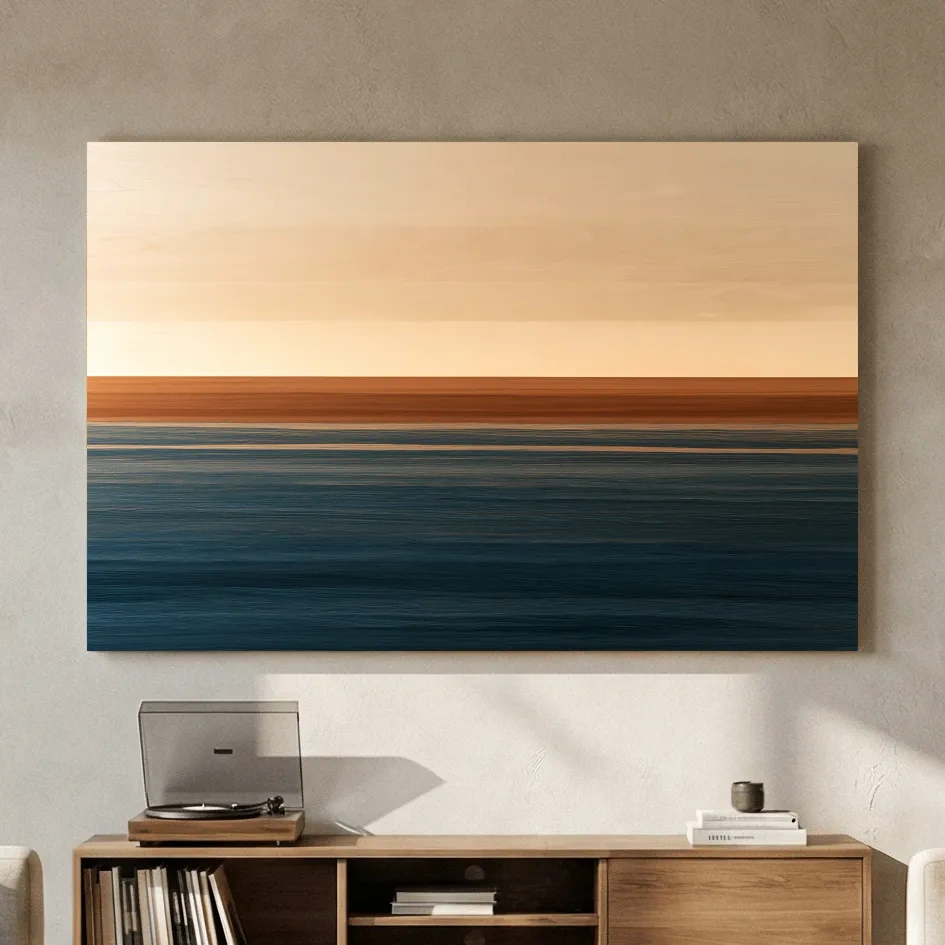 Minimalist Ocean Horizon - Mixed Media Seascape Wall Art