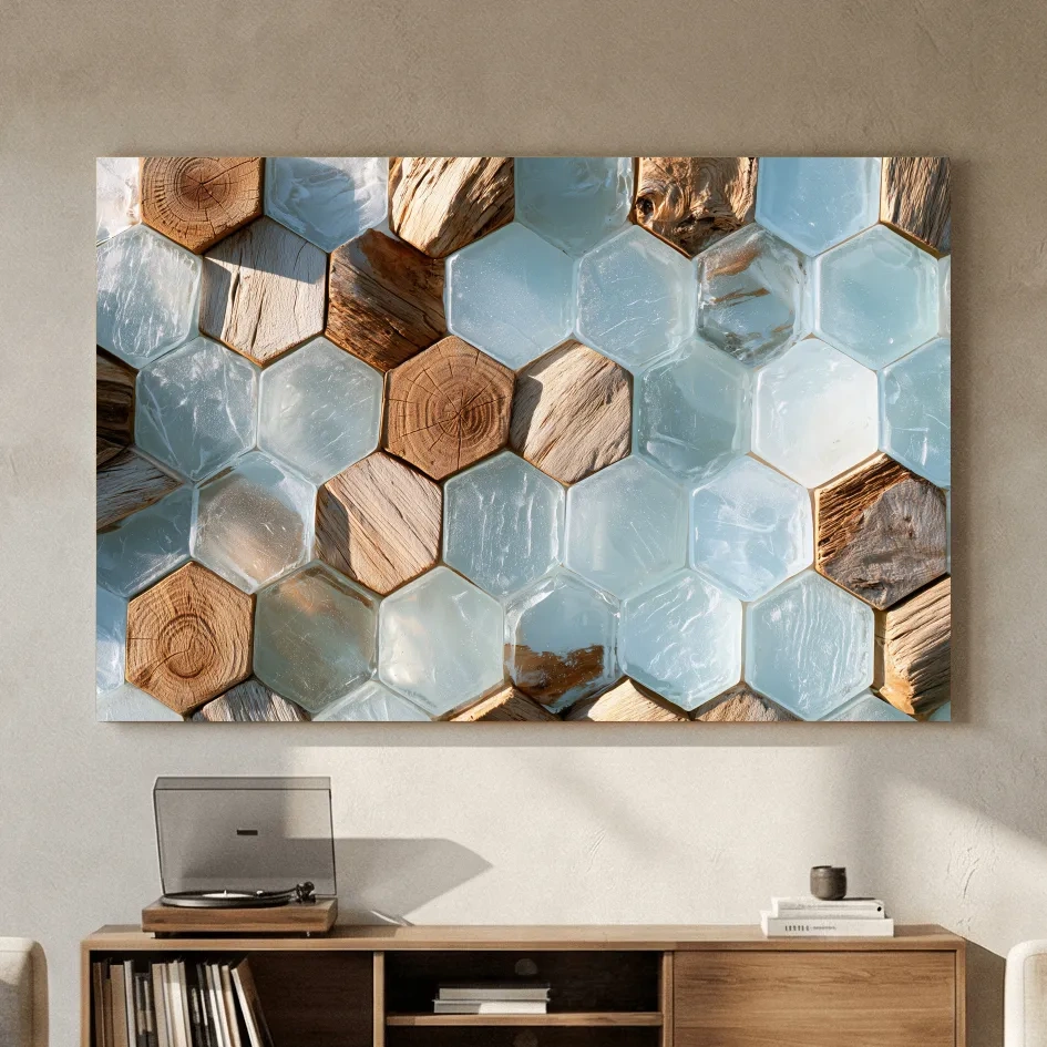 Sea Glass Driftwood Geometric Mosaic - Abstract Natural Wall Art
