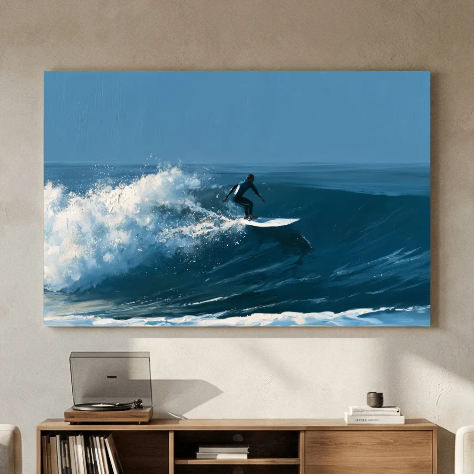 Surfer Riding Breaking Wave - Dynamic Ocean Painting Wall Art