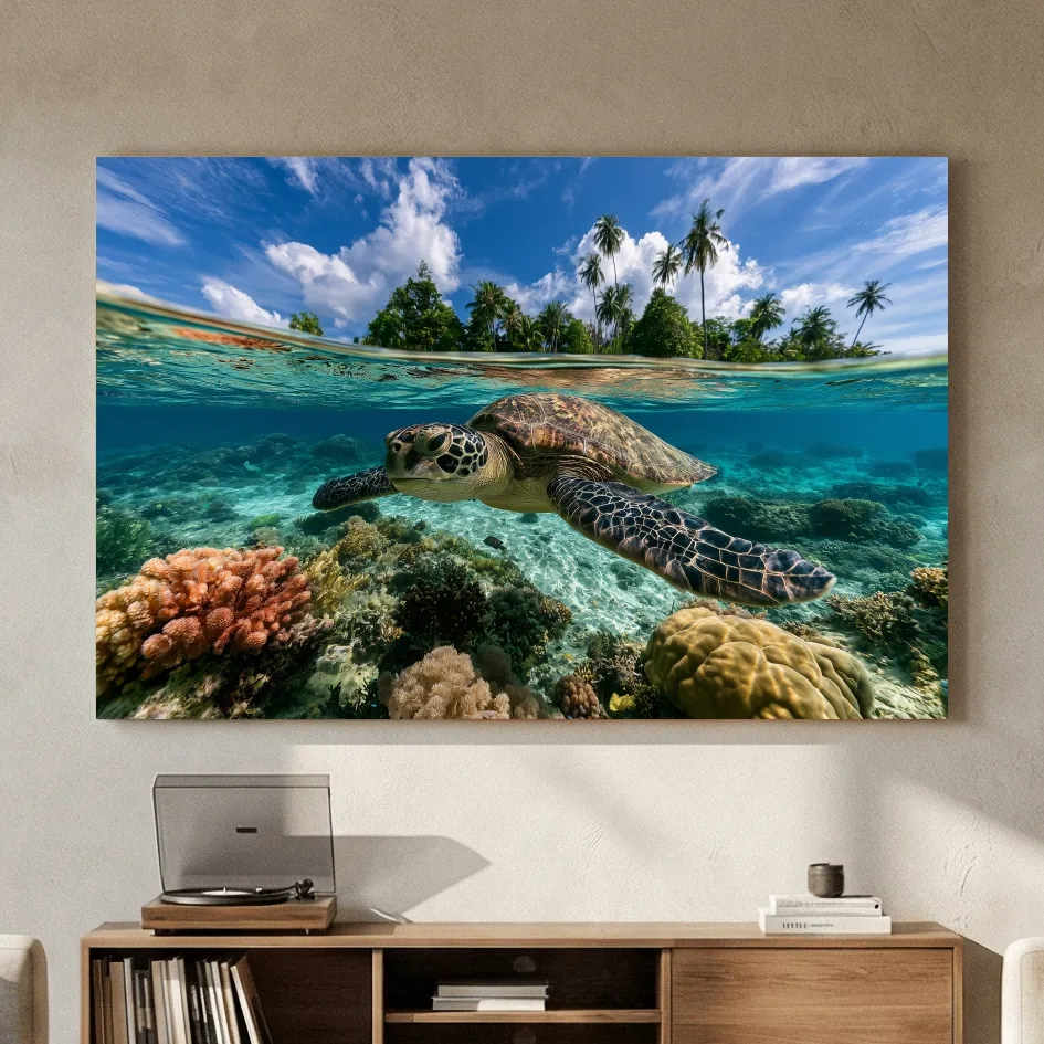 Surreal Sea Turtle Reef - Tropical Underwater Photographic Wall Art