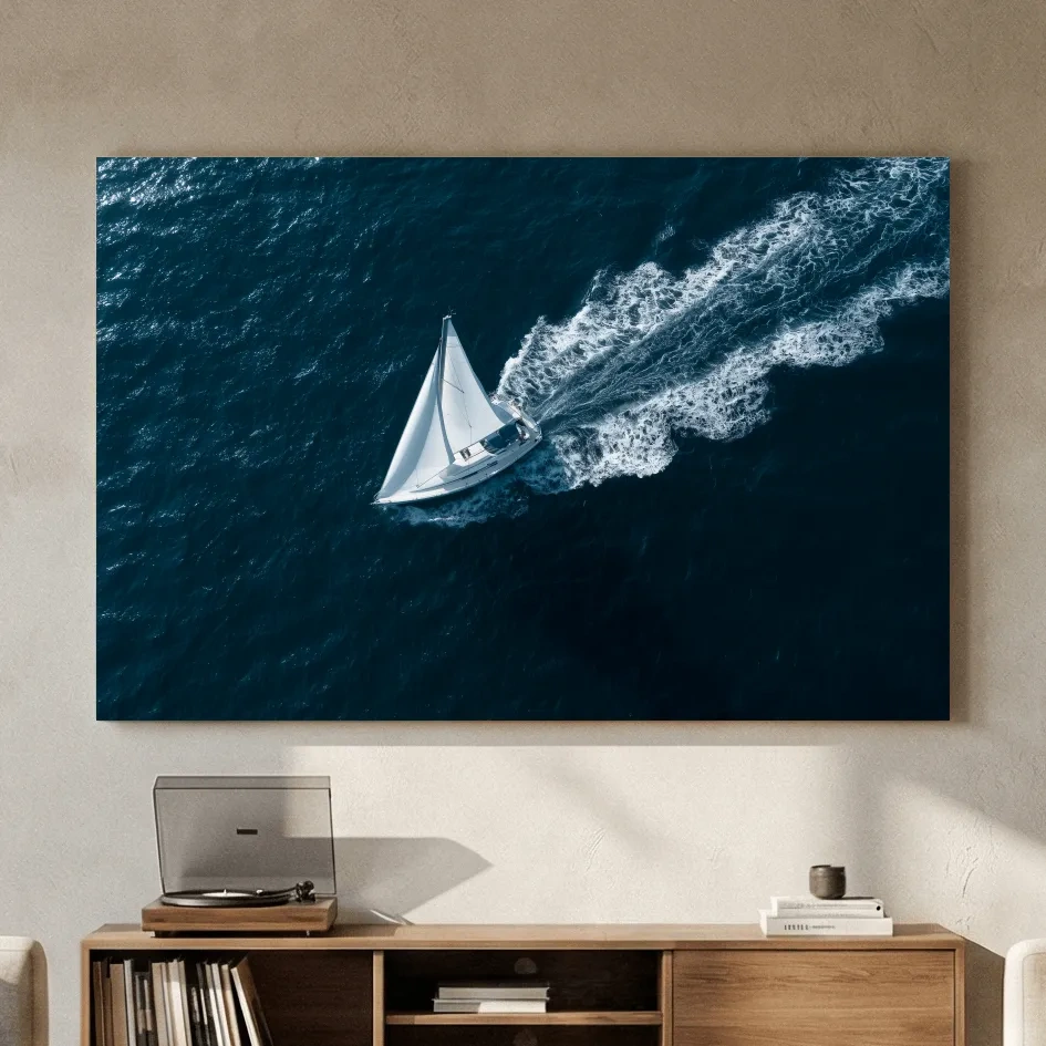 Aerial Sailboat Wake - Photographic Ocean Wall Art