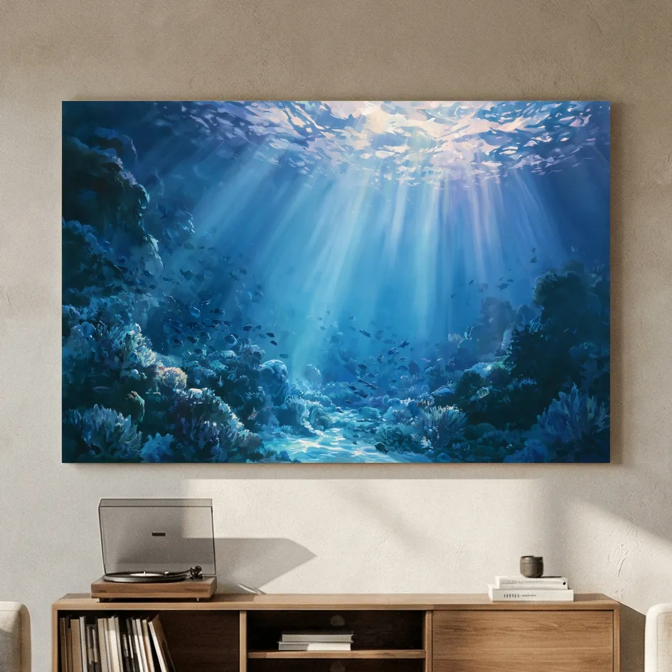 Sunlit Coral Reef Underwater Painting - Marine Wall Art