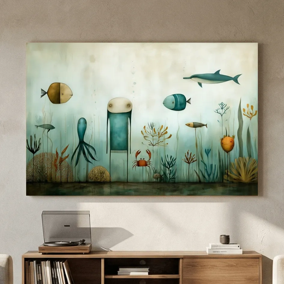 Whimsical Scandi Folk Art Painting - Nursery Ocean Wall Art