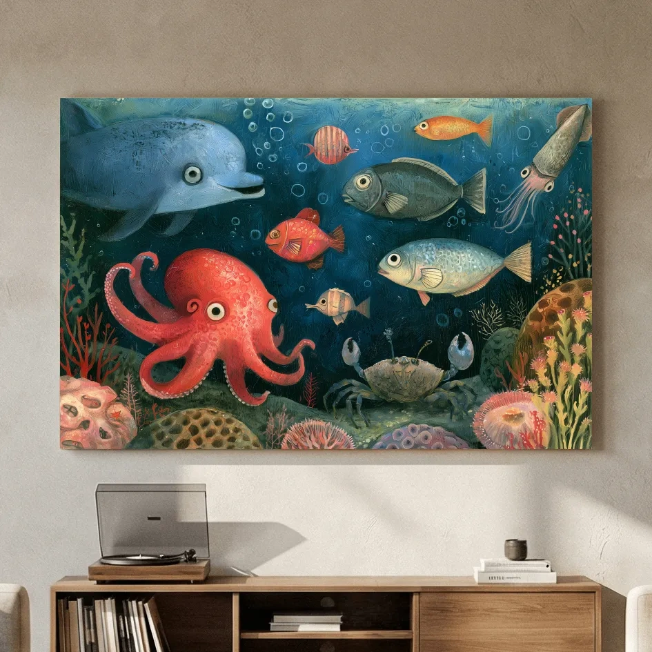Quirky Underwater Folk Art -  Whimsical Painting Artwork
