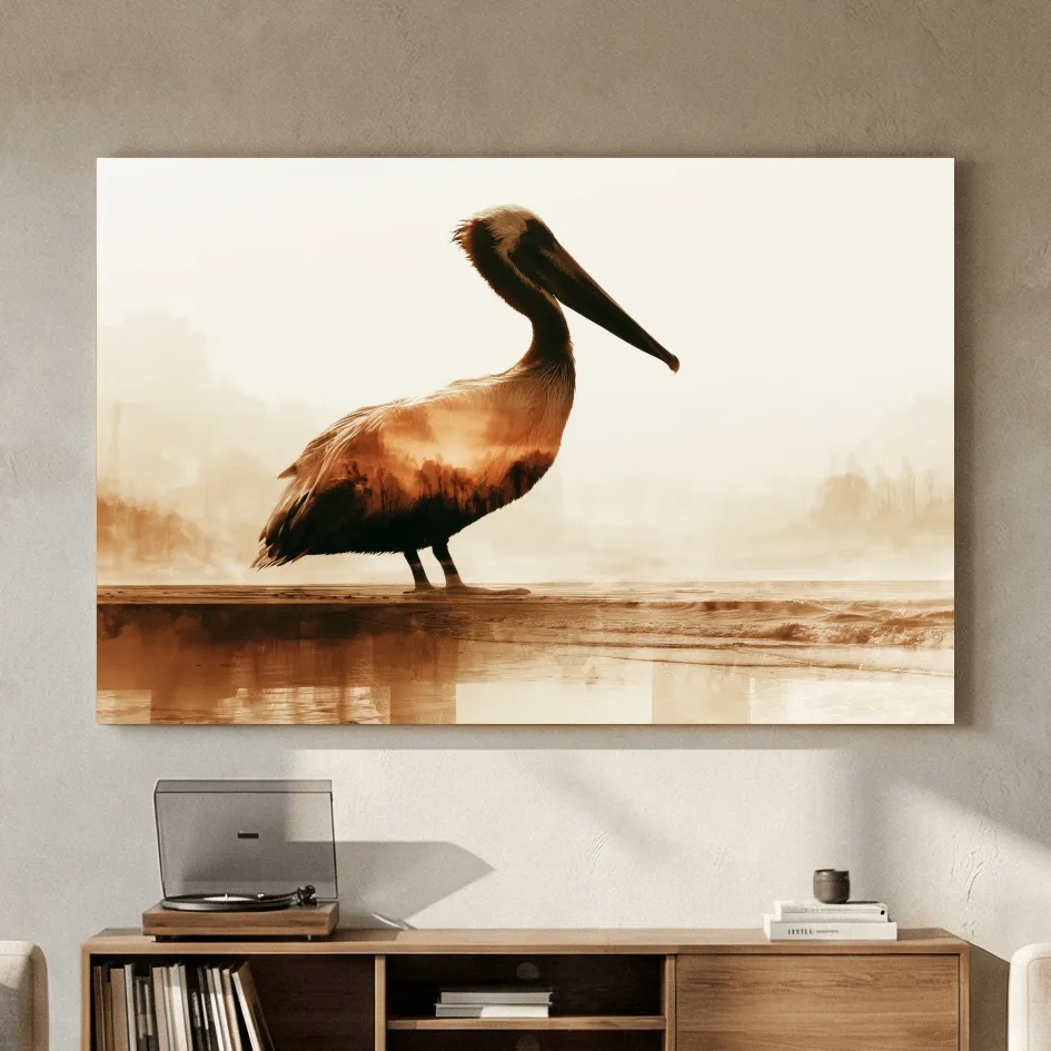 Double Exposure Pelican Silhouette - Photographic Coastal Wall Art