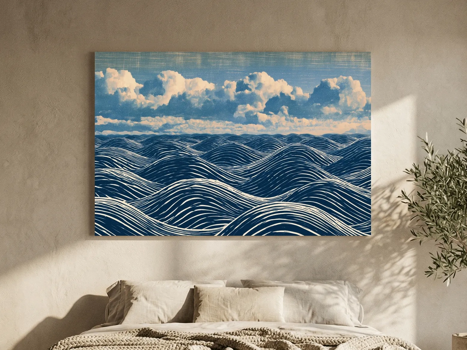 Geometric Rolling Waves Illustration - Abstract Ocean Wall Art