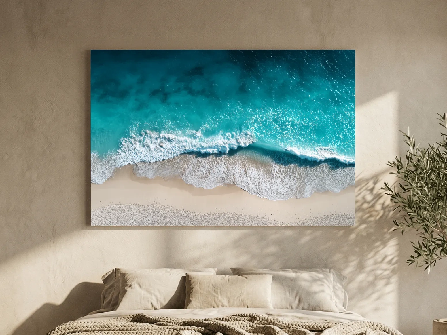 Aerial Tropical Wave Shoreline - Serene Ocean Photographic Wall Art