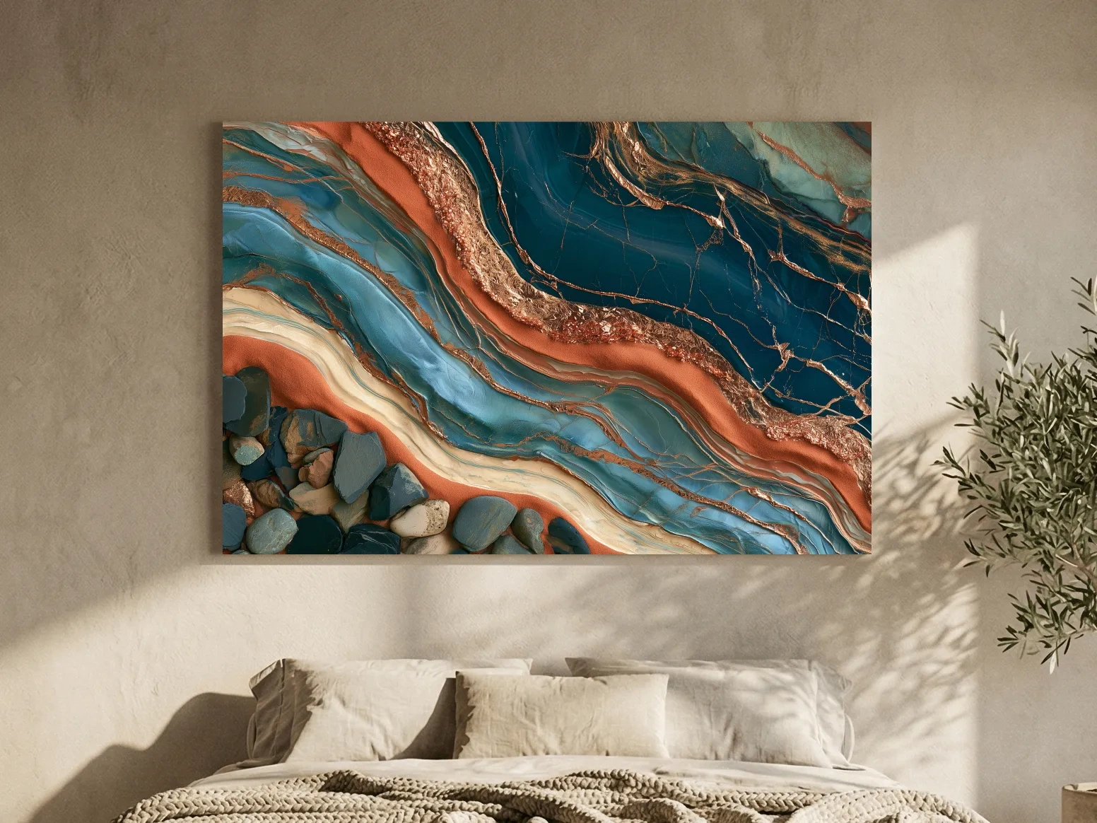 Abstract Rock Strata Wavy Layers - Natural Mixed Media Wall Art