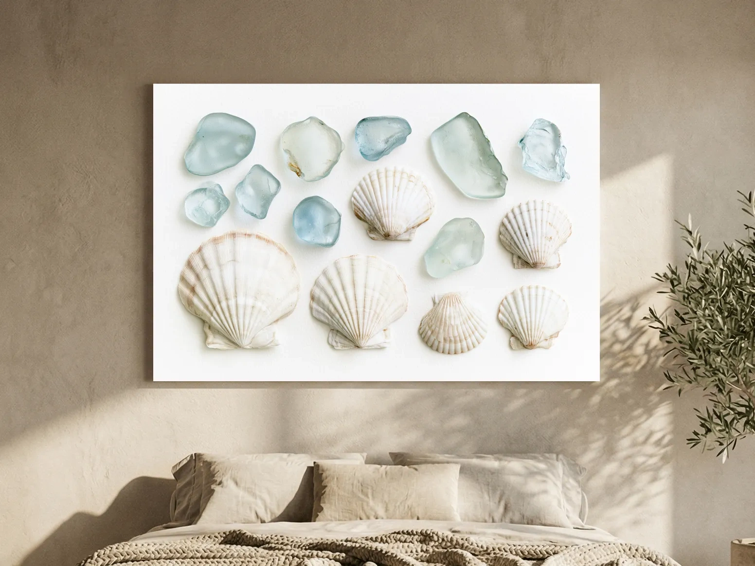 Sea Glass Scallop Shell Collection - Minimalist Photographic Coastal Wall Art