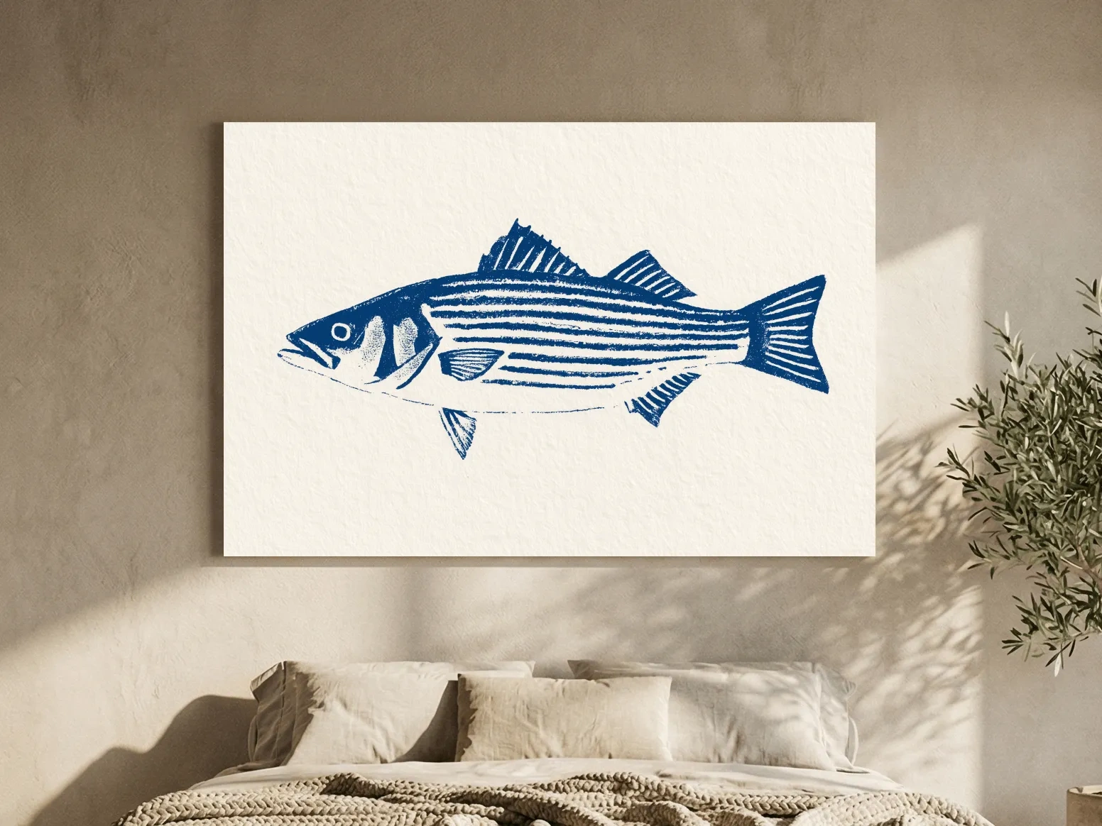Minimalist Striped Bass Illustration - Hamptons Marine Life Wall Art