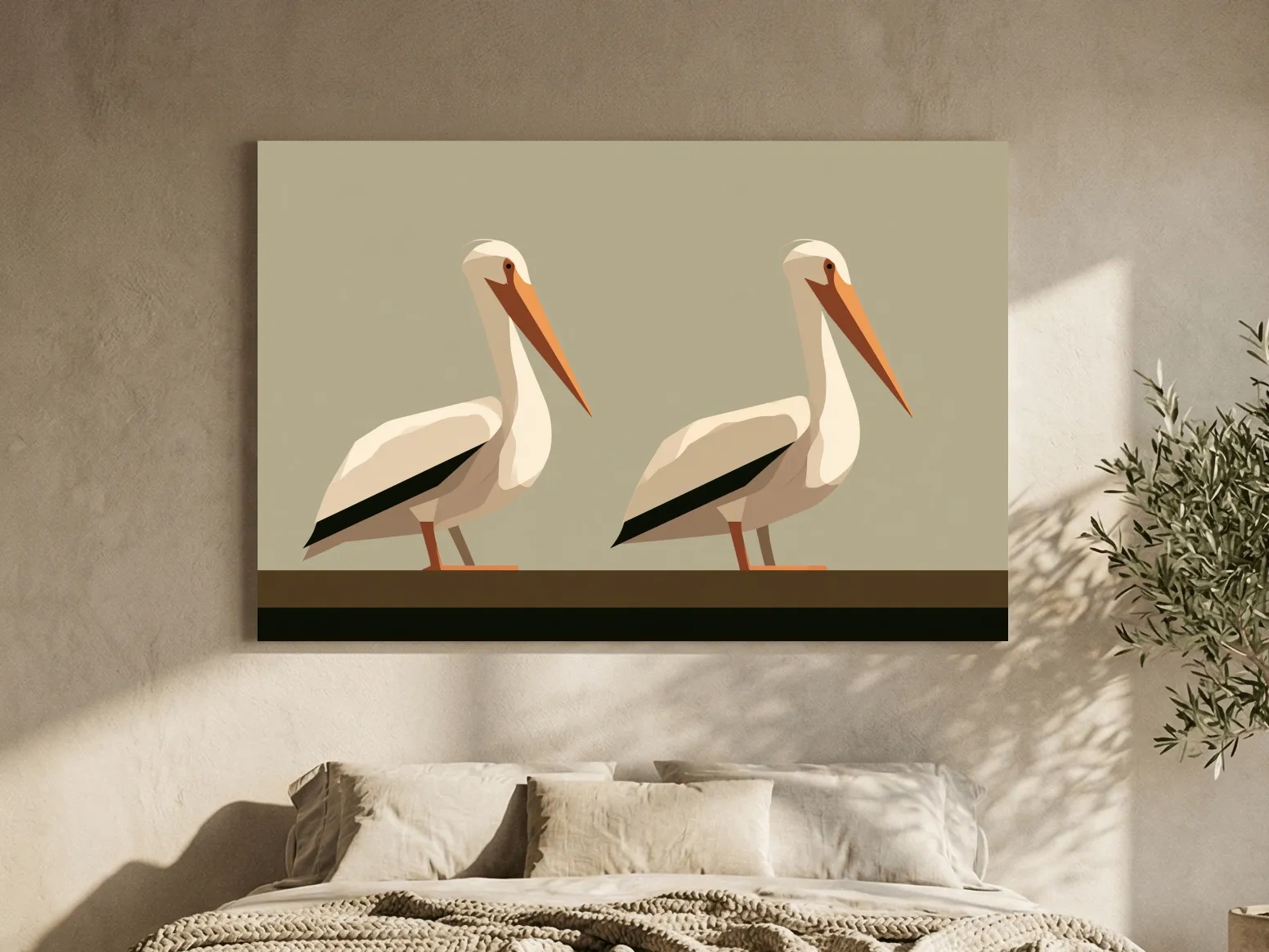 Mid-Century Pelican Pair Illustration - Minimalist Coastal Bird Wall Art