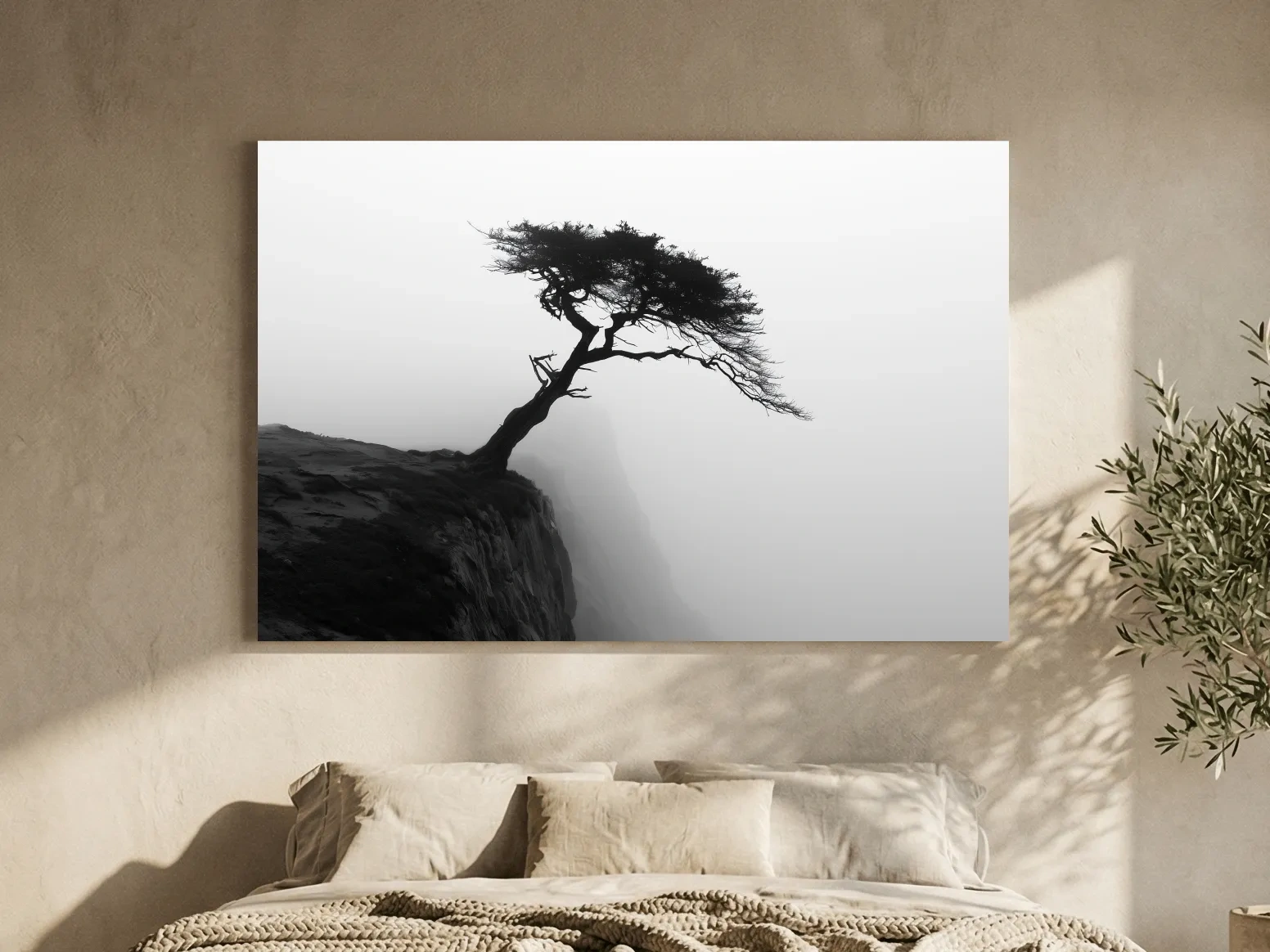 Misty Coastal Cypress Silhouette - Minimalist Photographic Wall Art