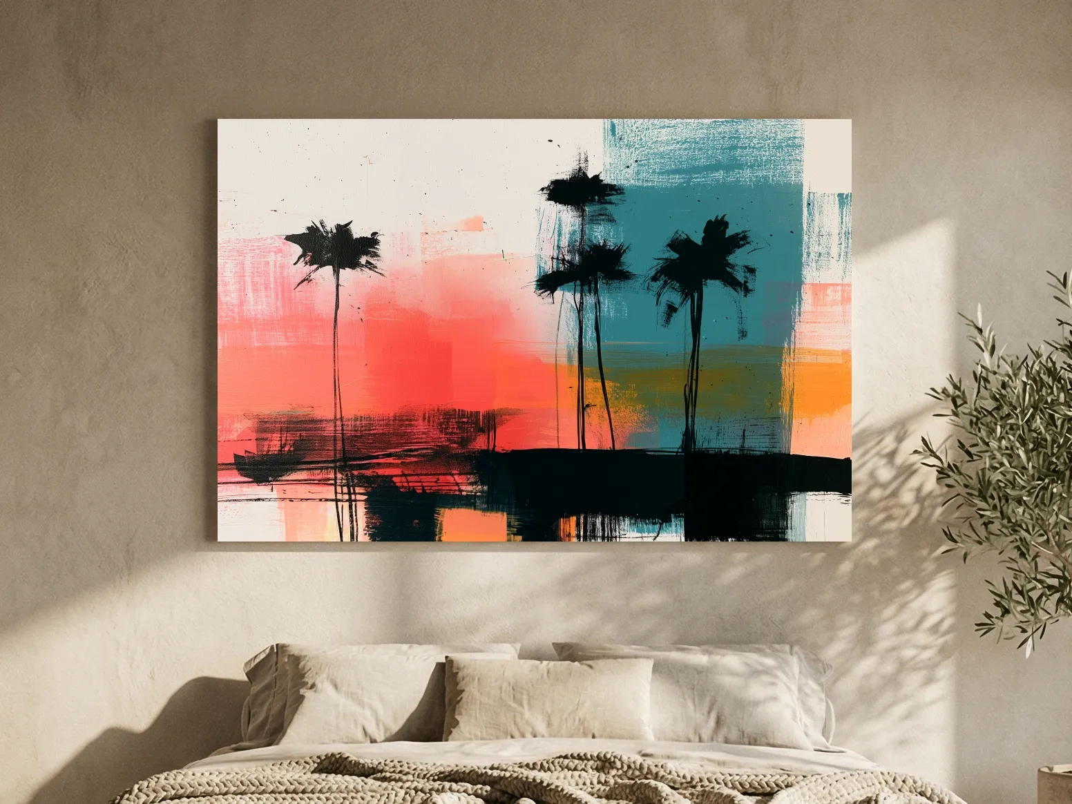 Abstract Tropical Palm Silhouette Painting - Modern Sunset Wall Art
