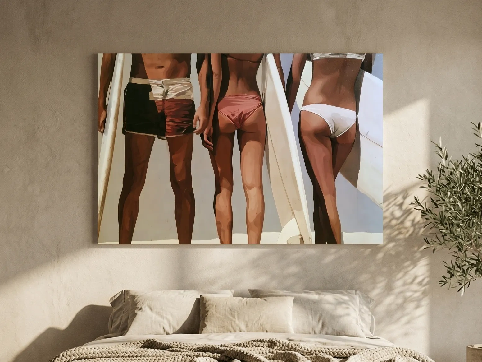 Retro Surfers With Boards Painting - Modern Beach Lifestyle Wall Art
