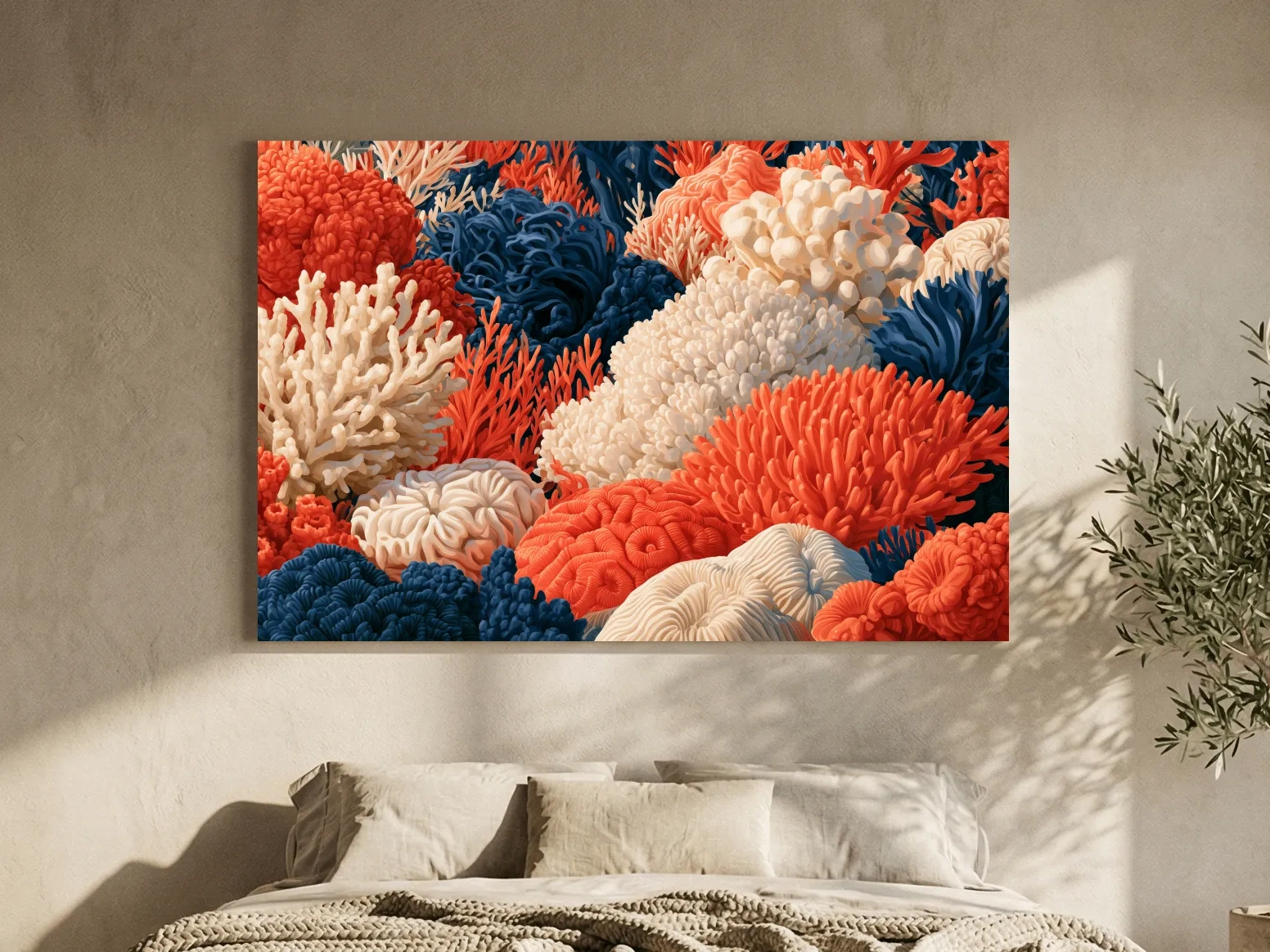 Vibrant Coral Reef Illustration Artwork - Chic Marine Life Wall Art