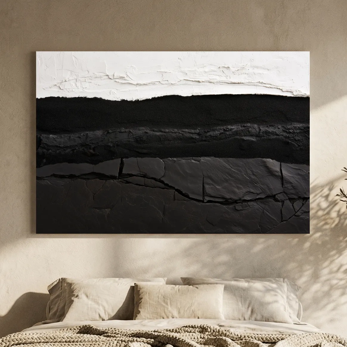 Abstract Stone Strata Design - Monochrome Mixed Media Wall Art