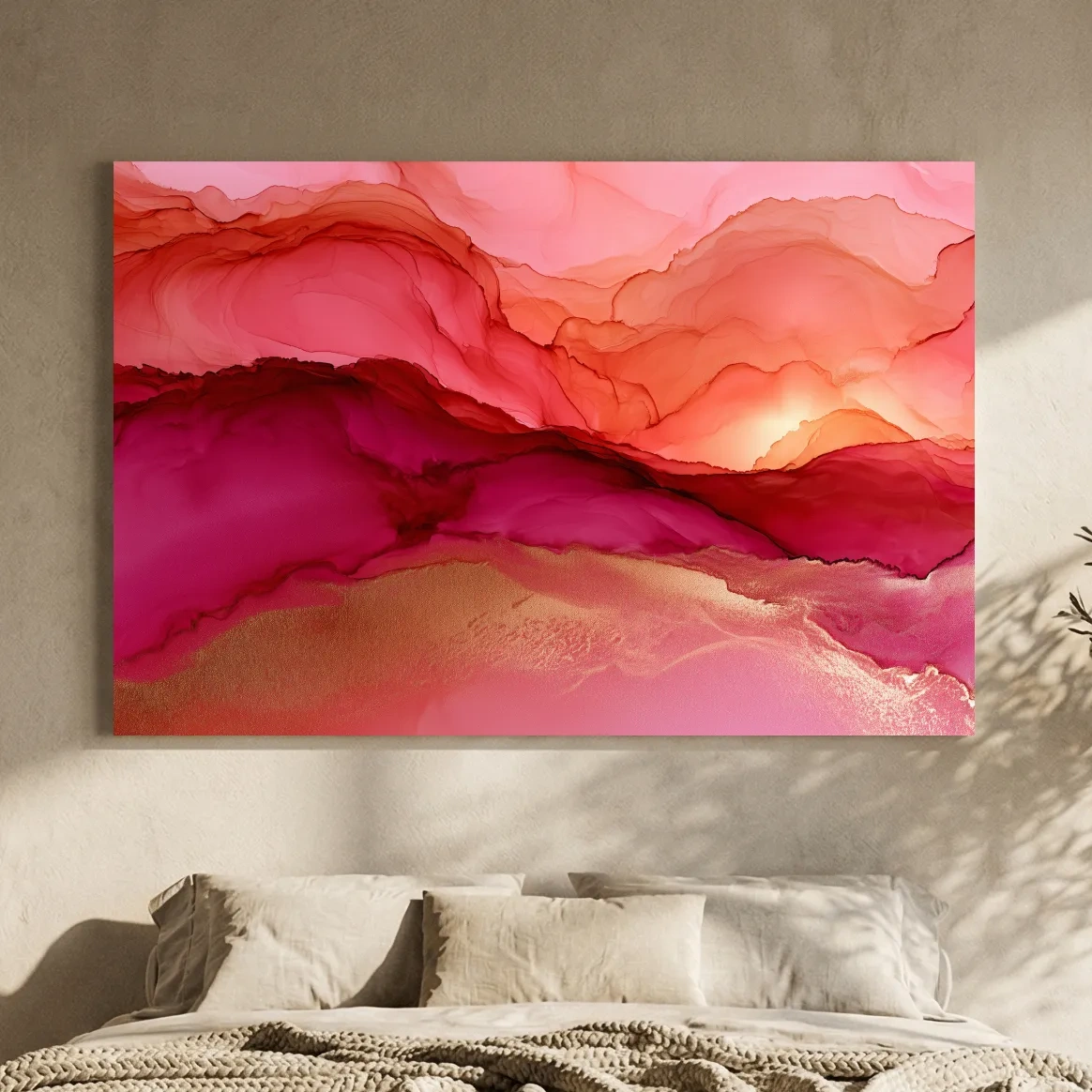 Abstract Agate Sunset Landscape - Surreal Mixed Media Wall Art