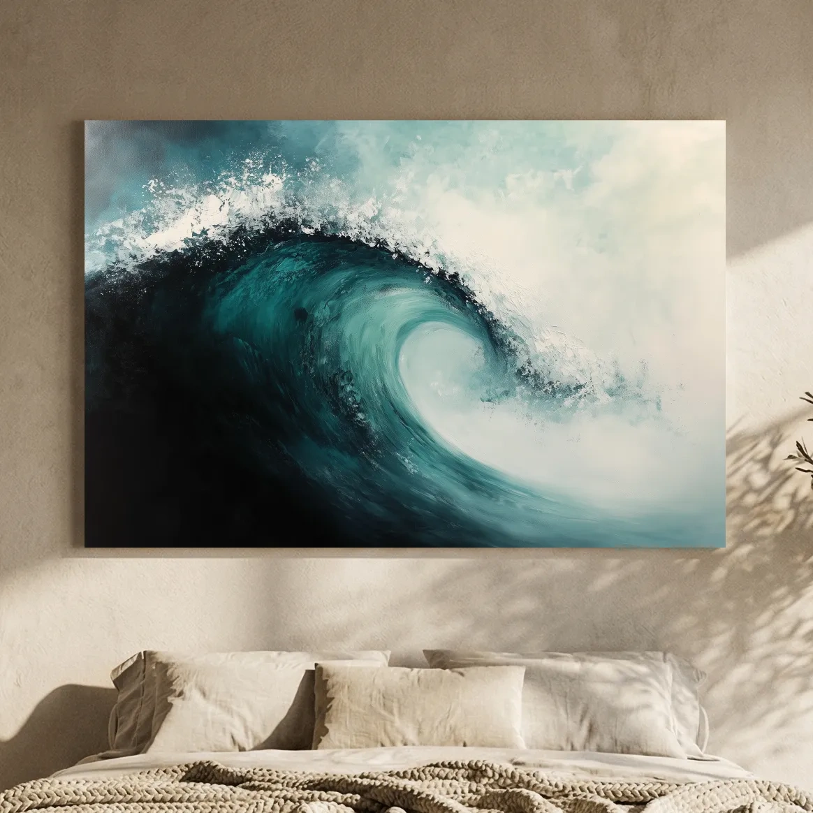 Crashing Ocean Wave Painting - Moody Abstract Seascape Wall Art