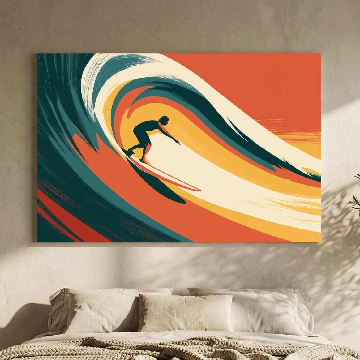 Mid-Century Surfer Riding Wave - Retro Vector Ocean Wall Art