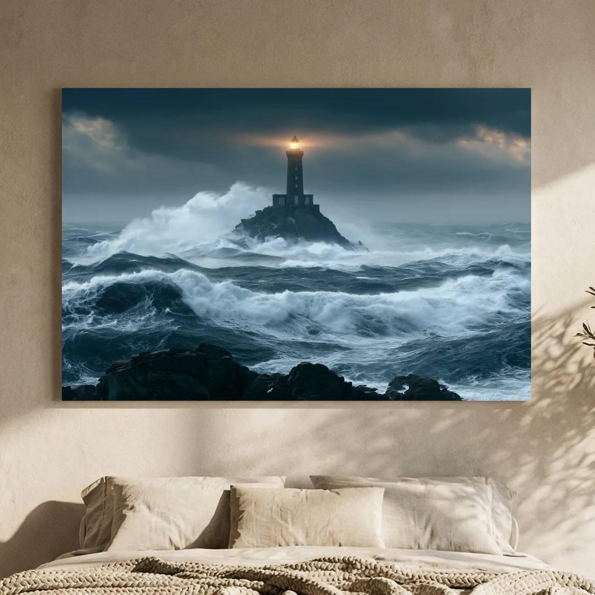 Misty Stormy Lighthouse Seascape - Photographic Wall Art