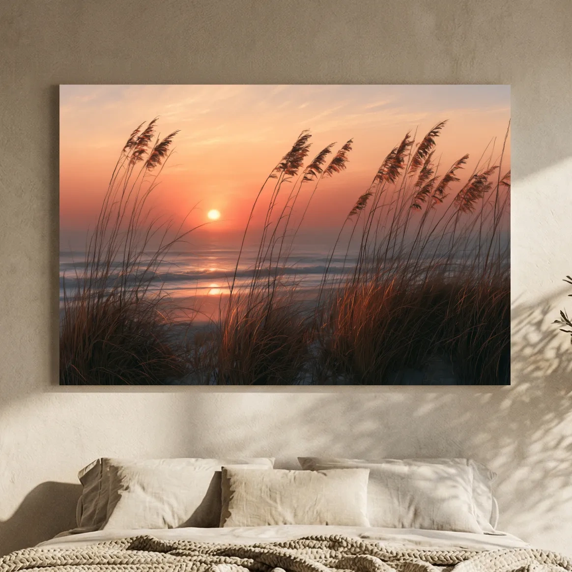 Boho Coastal Dune Grass Sunset - Soft Chalk Drawing Wall Art