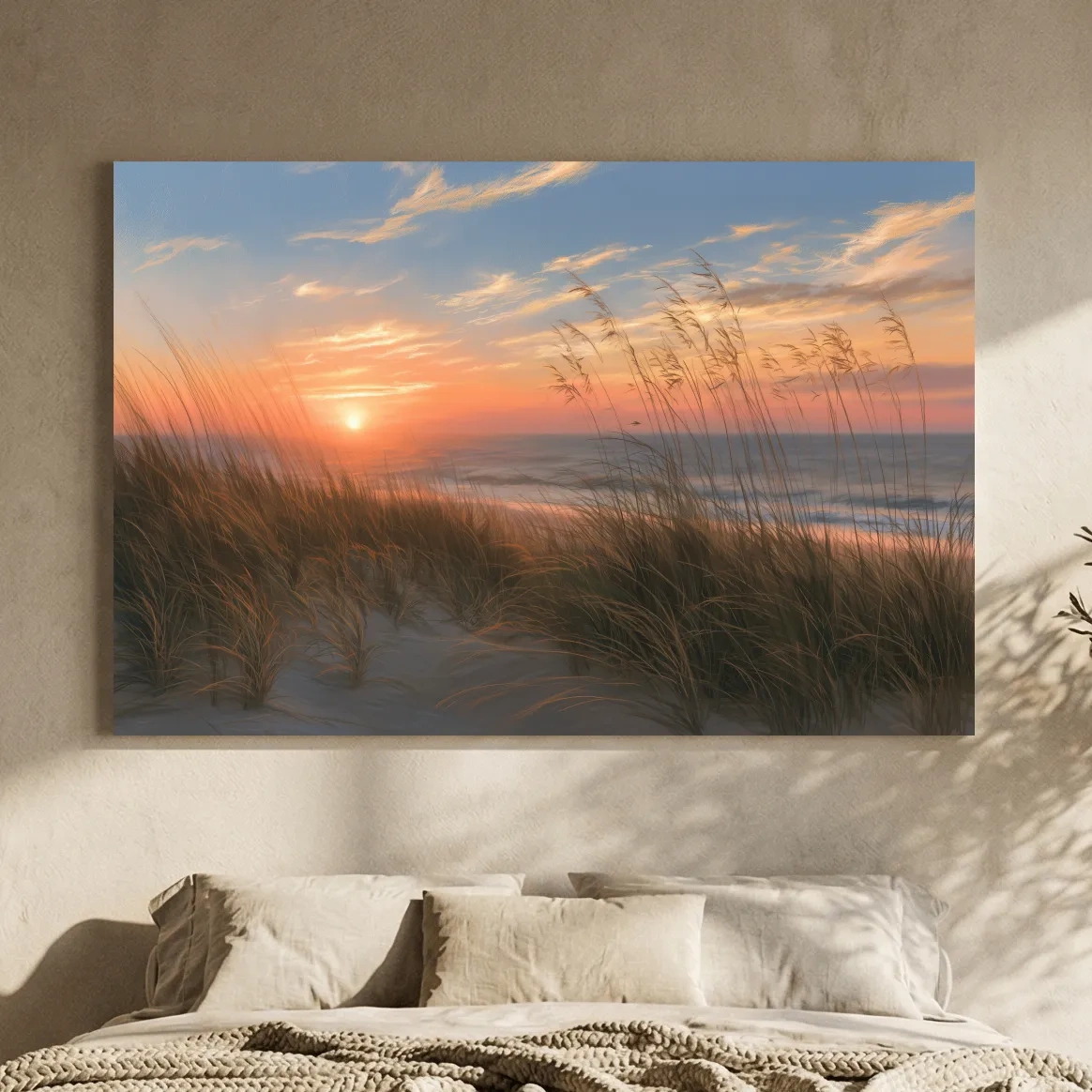 Coastal Dune Grass Sunset Drawing - Boho Beach Wall Art