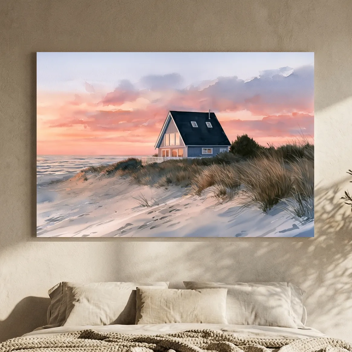 Hamptons A Frame Beach House - Watercolour Coastal Wall Art