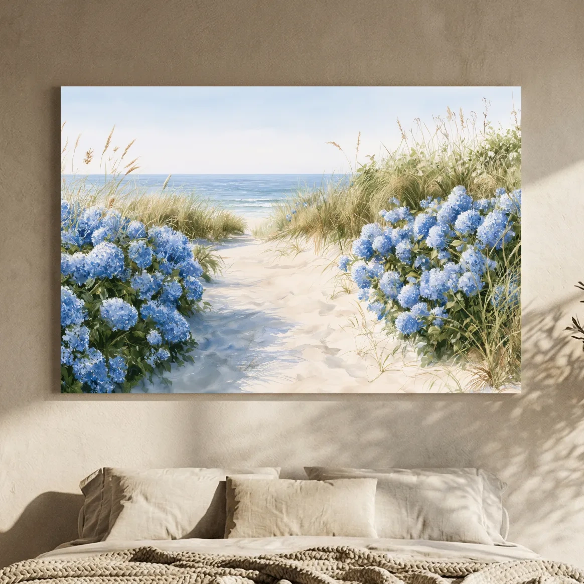 Hydrangea Dune Path Painting - Beach Landscape Wall Art