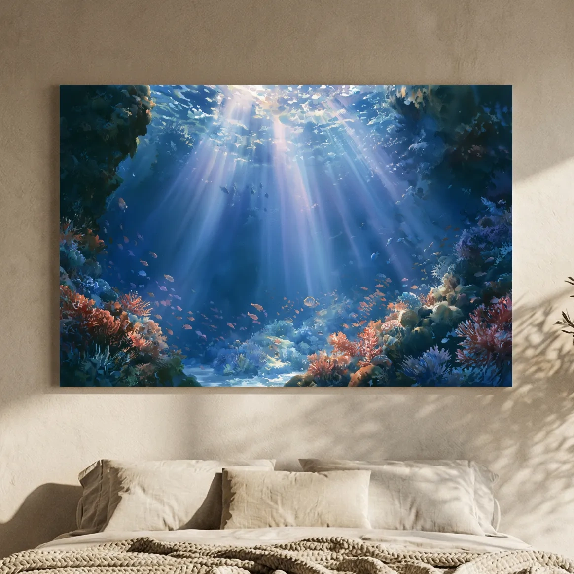 Sunlit Coral Reef Painting - Underwater Wall Art