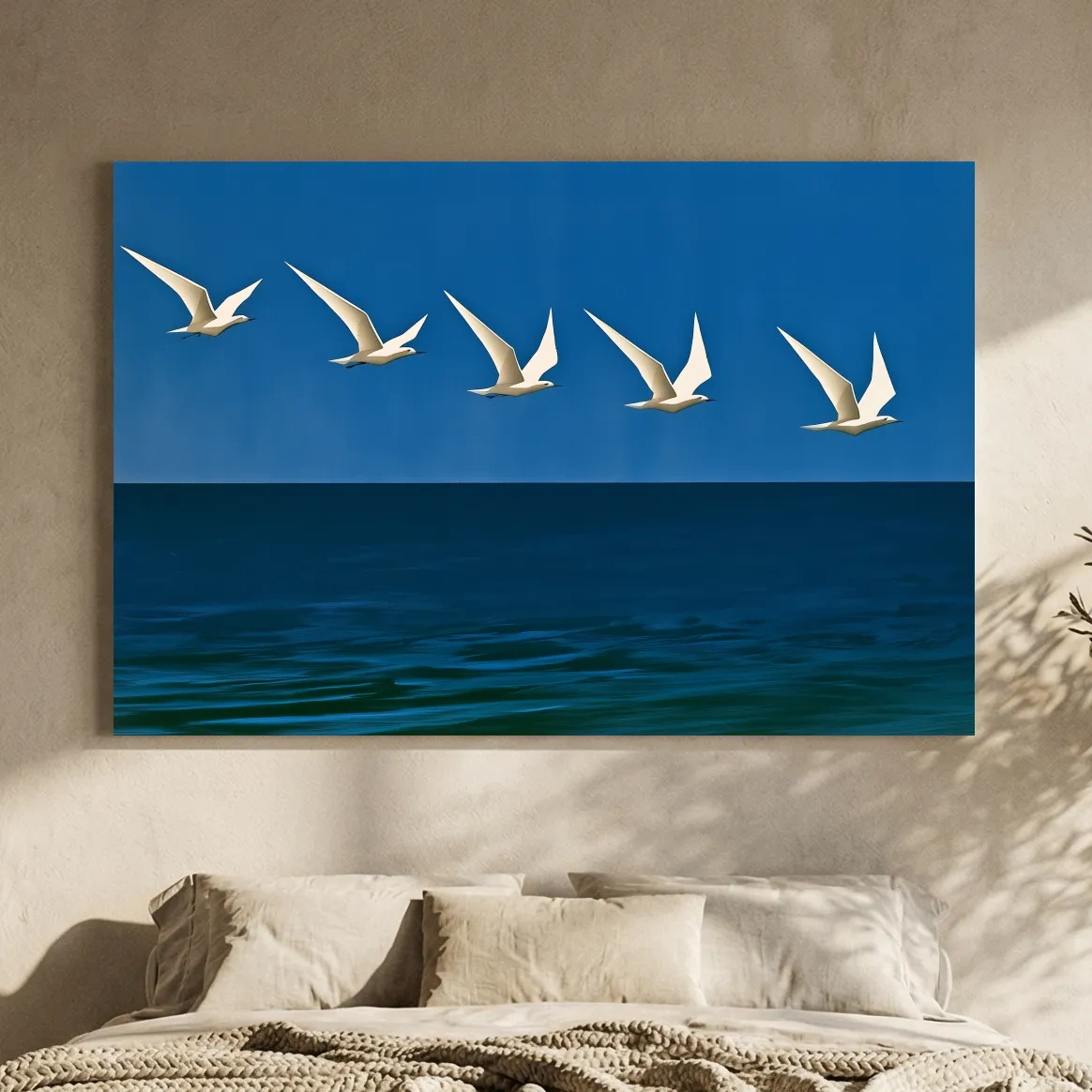 Mid-Century Seagull Flight - Minimalist Ocean Illustration Wall Art
