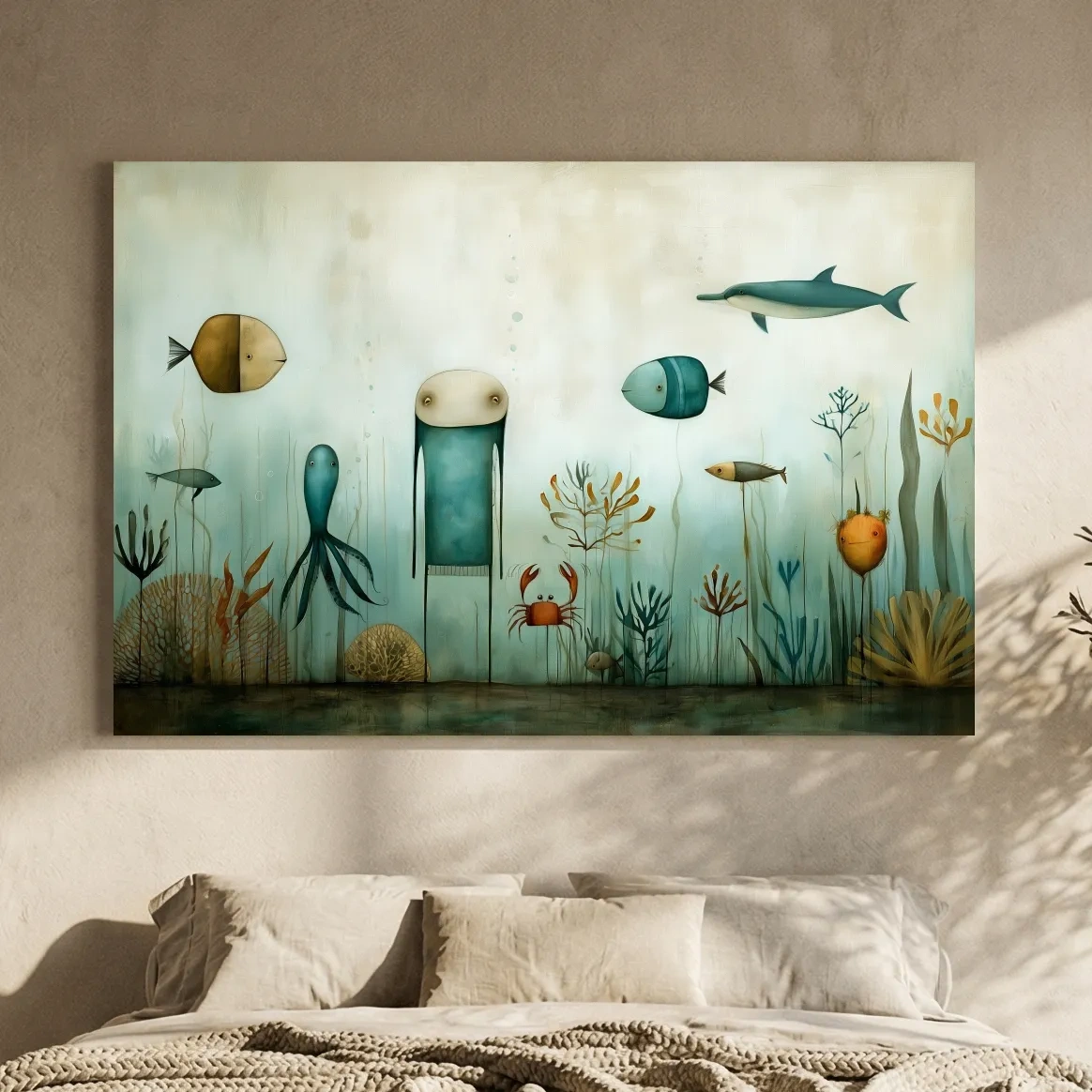 Whimsical Scandi Folk Art Painting - Nursery Ocean Wall Art