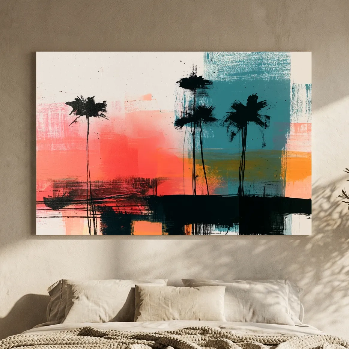 Abstract Tropical Palm Silhouette Painting - Modern Sunset Wall Art