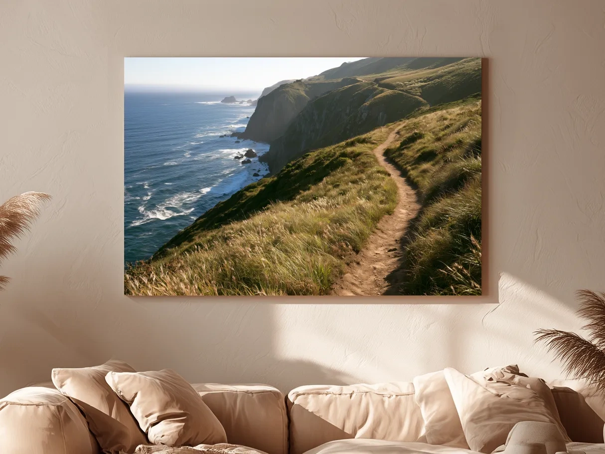 Misty Coastal Cliff Hiking Trail - Photographic Landscape Wall Art