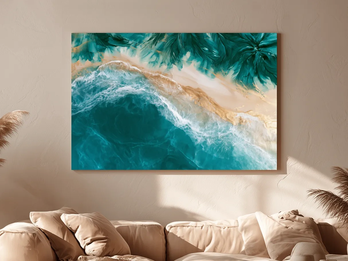 Aerial Tropical Beach Waves - Surreal Mixed Media Wall Art