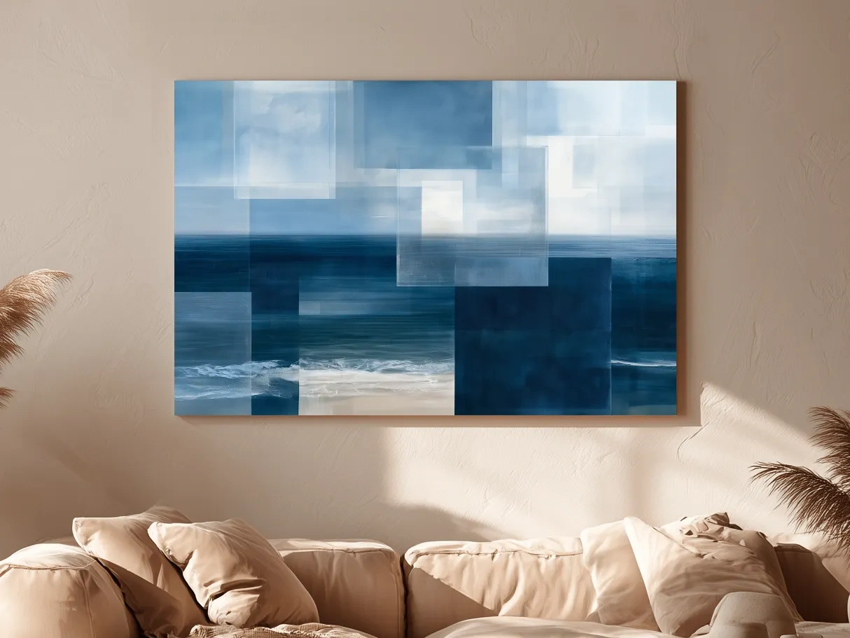 Geometric Abstract Seascape Painting - Layered Horizon Wall Art