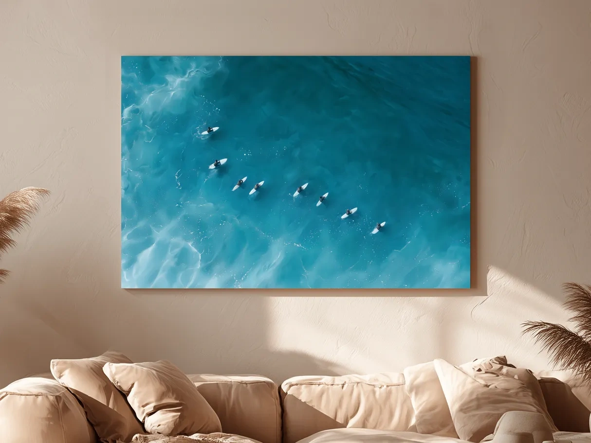 Aerial Surfers Painting - Serene Ocean Wall Art